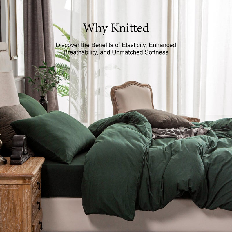 PURE ERA Jersey Knit Forest Green Duvet Cover Set 100% T-Shirt Cotton Super Soft Comfy 3pc Bedding Set with Zipper Closure (Solid Forest Green, King, 104'' x 90'') - Image 4